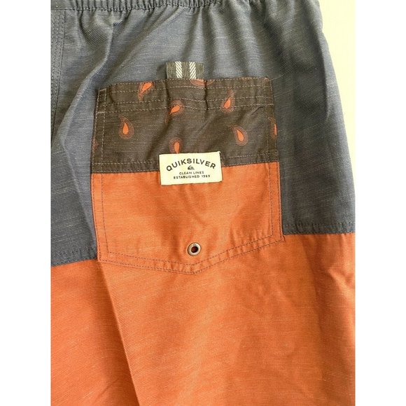 Quicksilver NWT Rust & Navy Color Block Boardshorts Tie-Waist Men $55 Swim XL - Picture 7 of 8